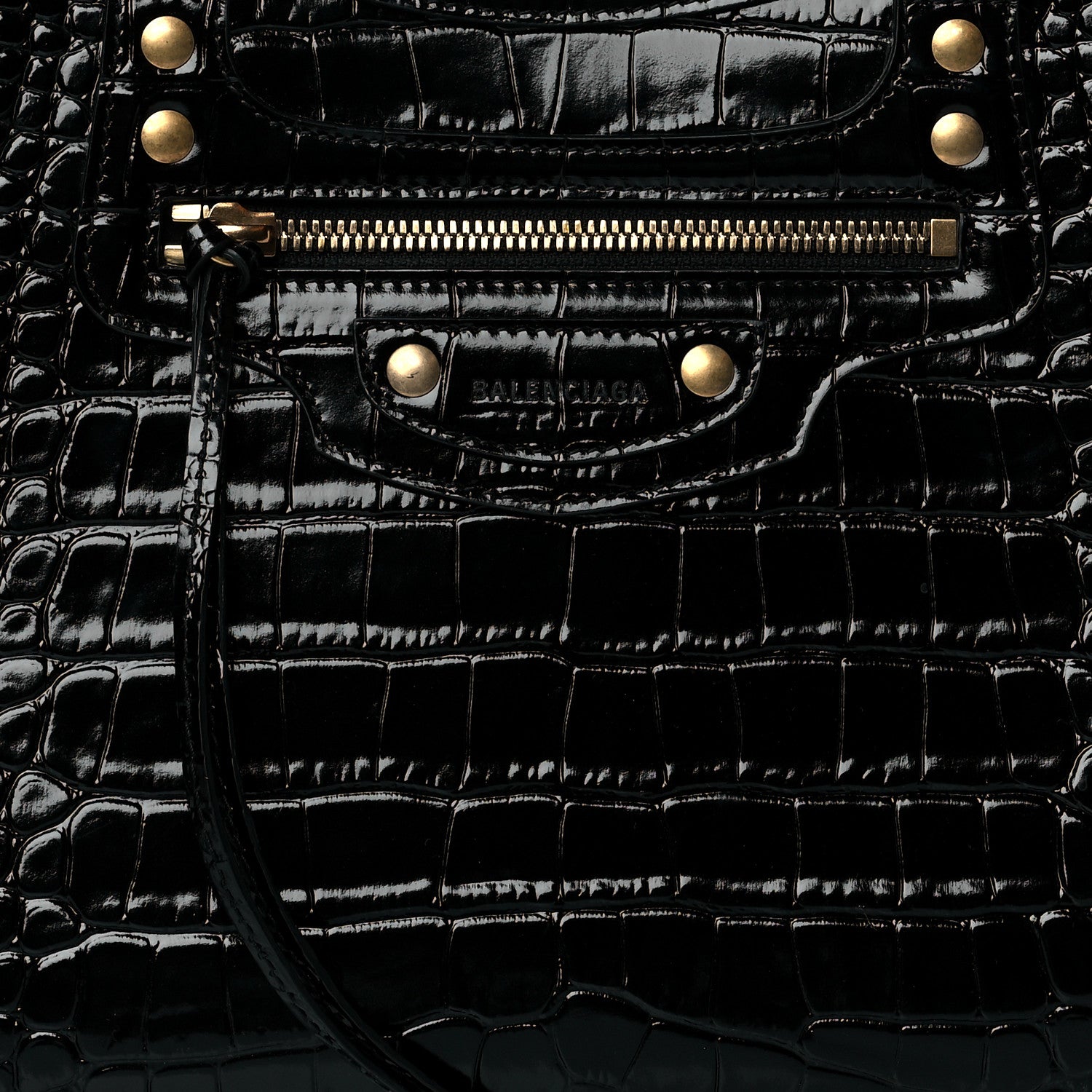 Balenciaga Shiny Supple Calfskin Crocodile Embossed Brass Hardware Neo Classic City Black 7 of 9