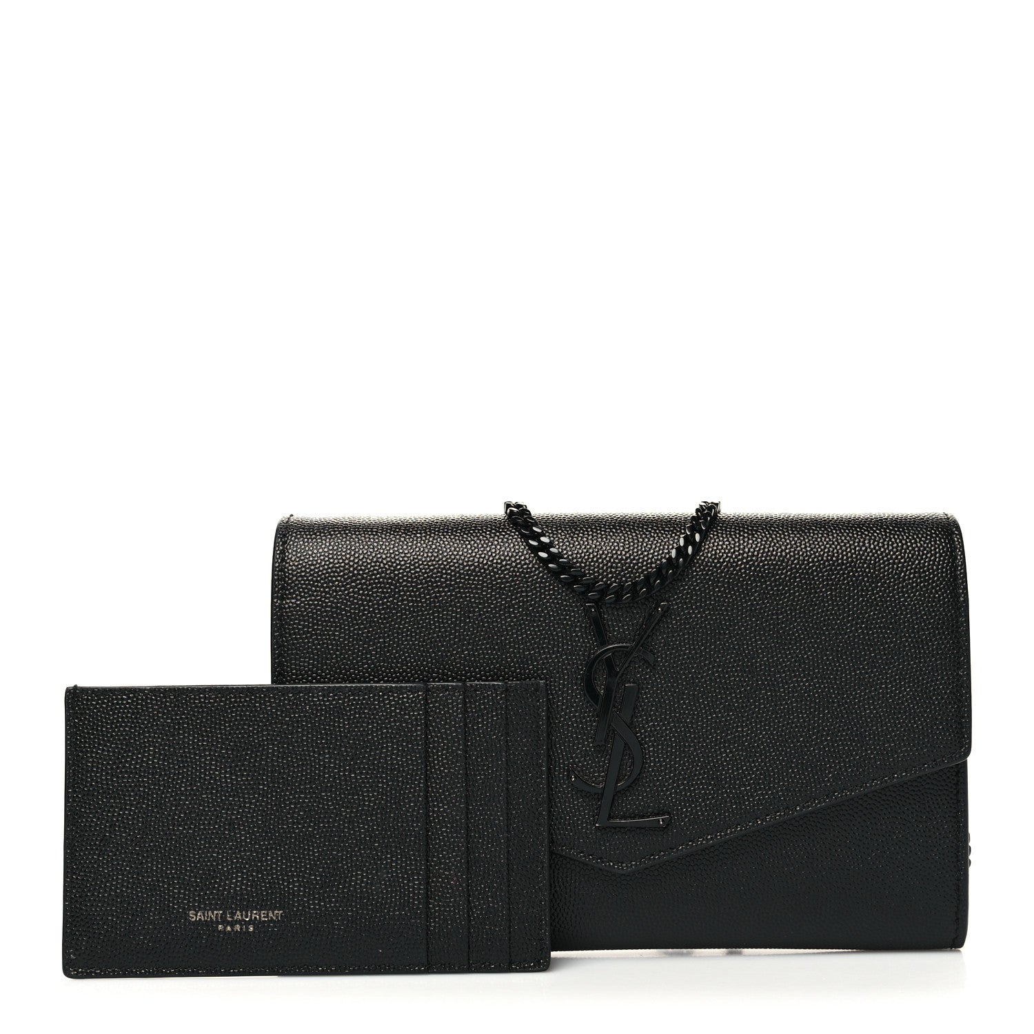 Saint Laurent Grain De Poudre Uptown Chain Wallet Black 1 of 12