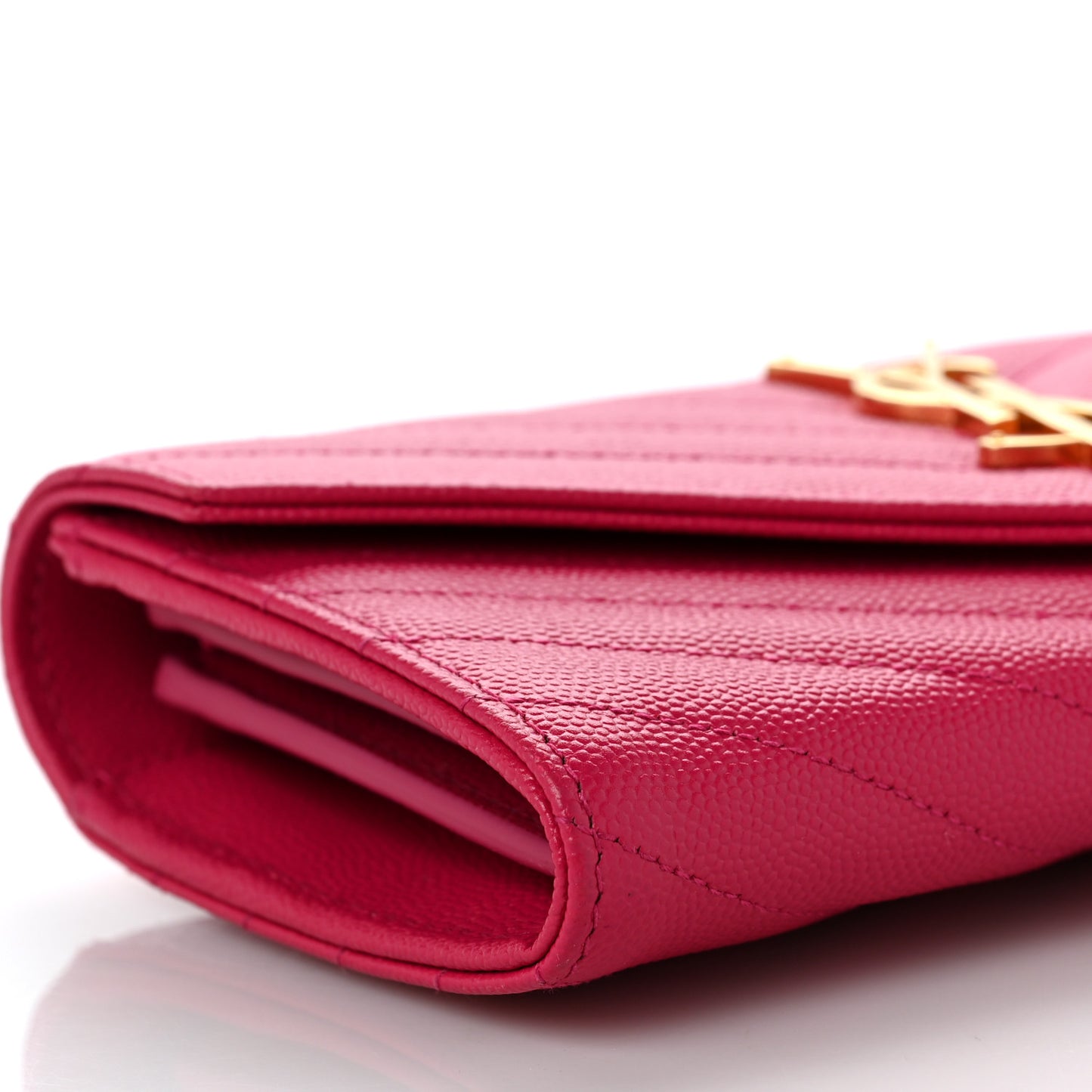 Grain De Poudre Matelasse Chevron Monogram Flap Wallet Fuxia