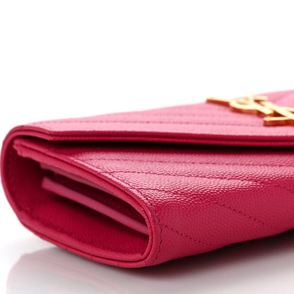 Saint Laurent Grain De Poudre Matelasse Chevron Monogram Flap Wallet Fuxia 7 of 8