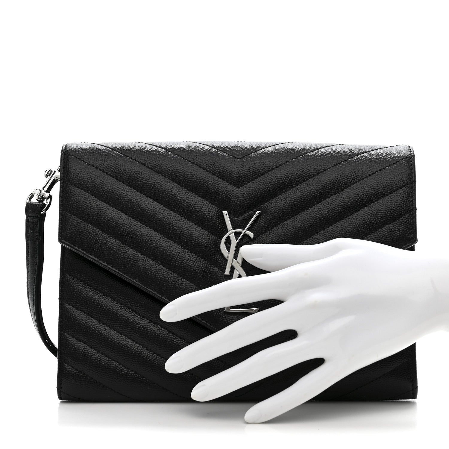 Saint Laurent Grain De Poudre Matelasse Chevron Monogram Envelope Clutch Black 2 of 10