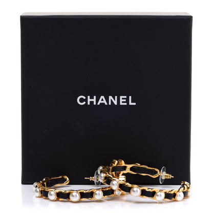 Chanel Lambskin Pearl More Is More CC Chain Hoop Earrings Gold Black 5 of 5
