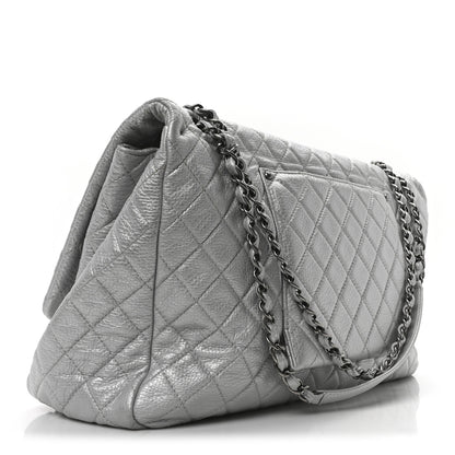 Chanel Metallic Calfskin Quilted XXL Travel Flap Bag Silver 3 of 10