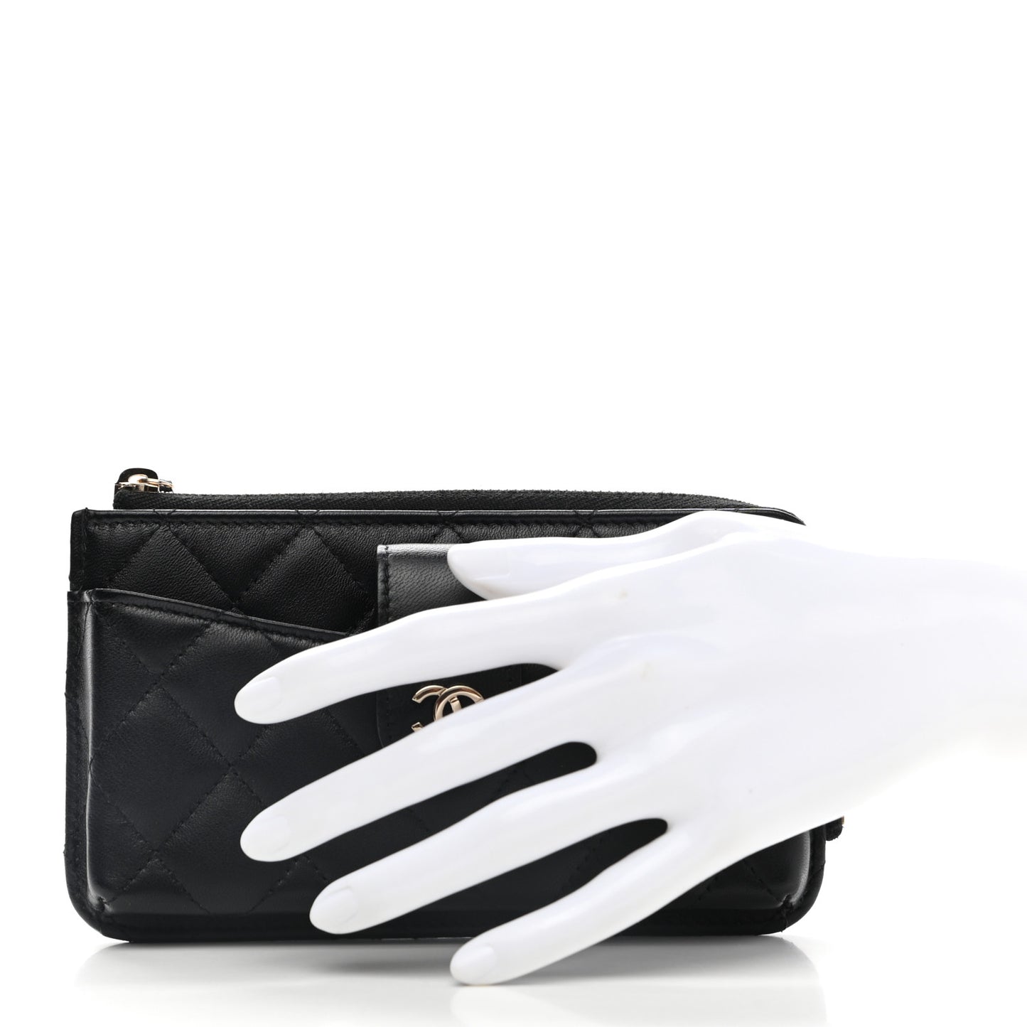 Lambskin Quilted Phone Holder Zip Clutch Black