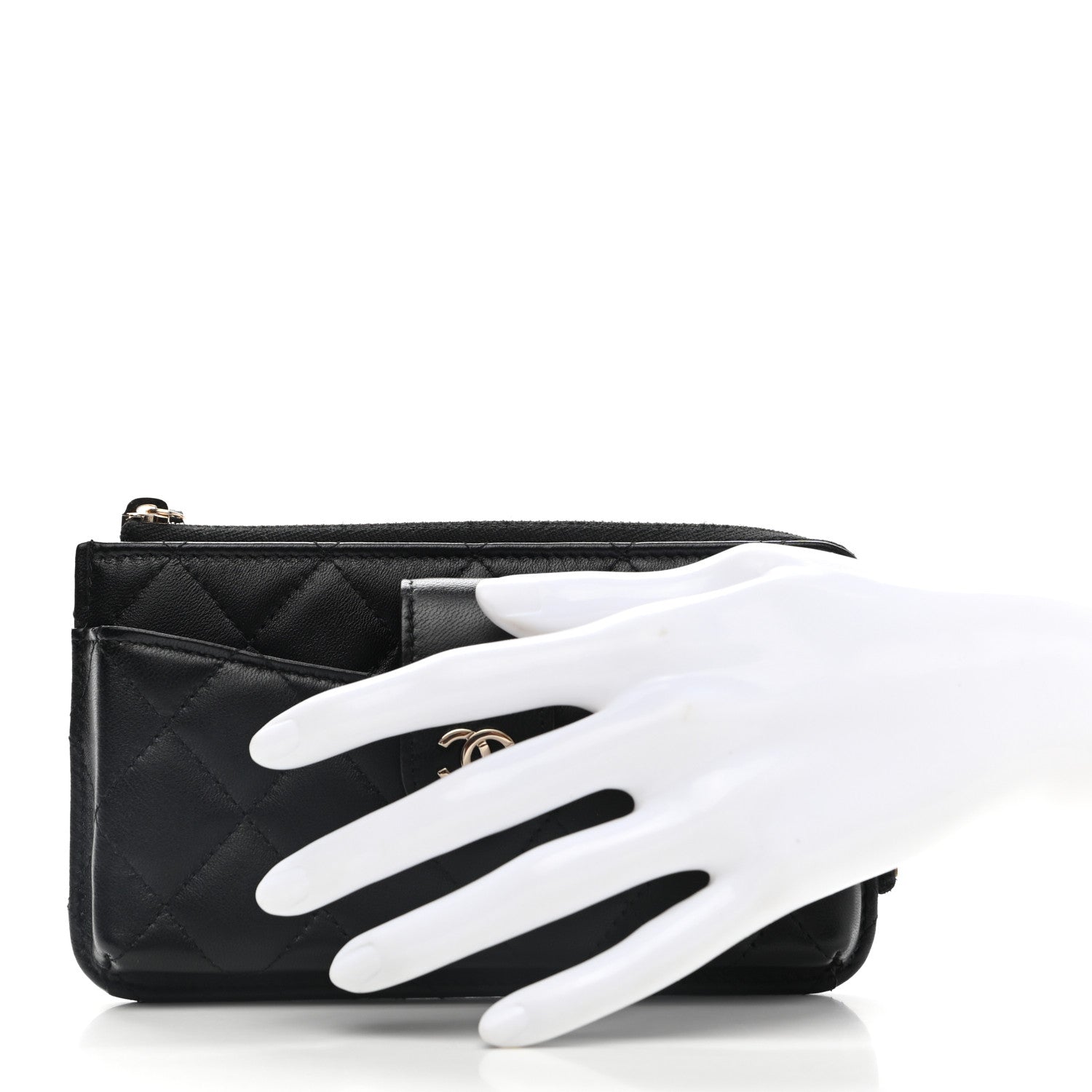 Chanel Lambskin Quilted Phone Holder Zip Clutch Black 2 of 8