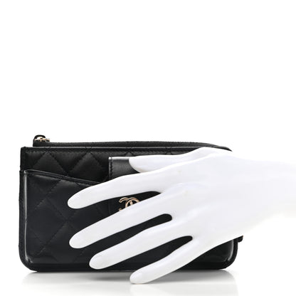 Chanel Lambskin Quilted Phone Holder Zip Clutch Black 2 of 8