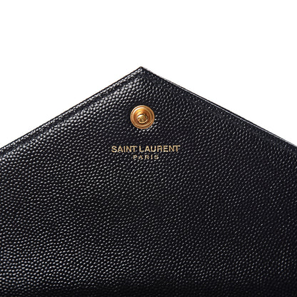 Saint Laurent Grain De Poudre Matelasse Chevron Monogram Chain Wallet Black 5 of 10