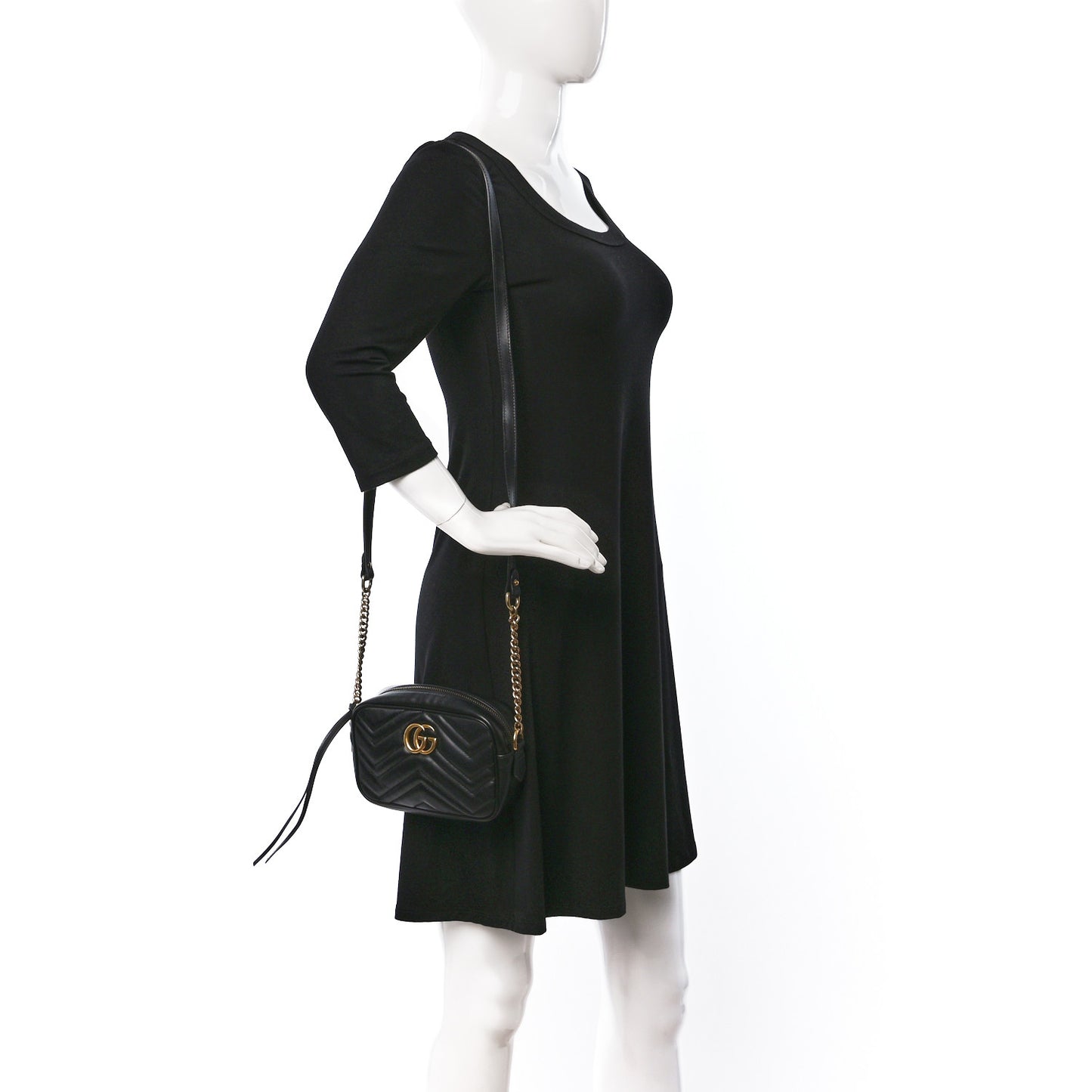 Calfskin Matelasse Mini GG Marmont Chain Shoulder Bag Black