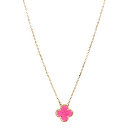 Van Cleef & Arpels 18K Yellow Gold Pink Enamel Vintage Alhambra Pendant Necklace 1 of 6