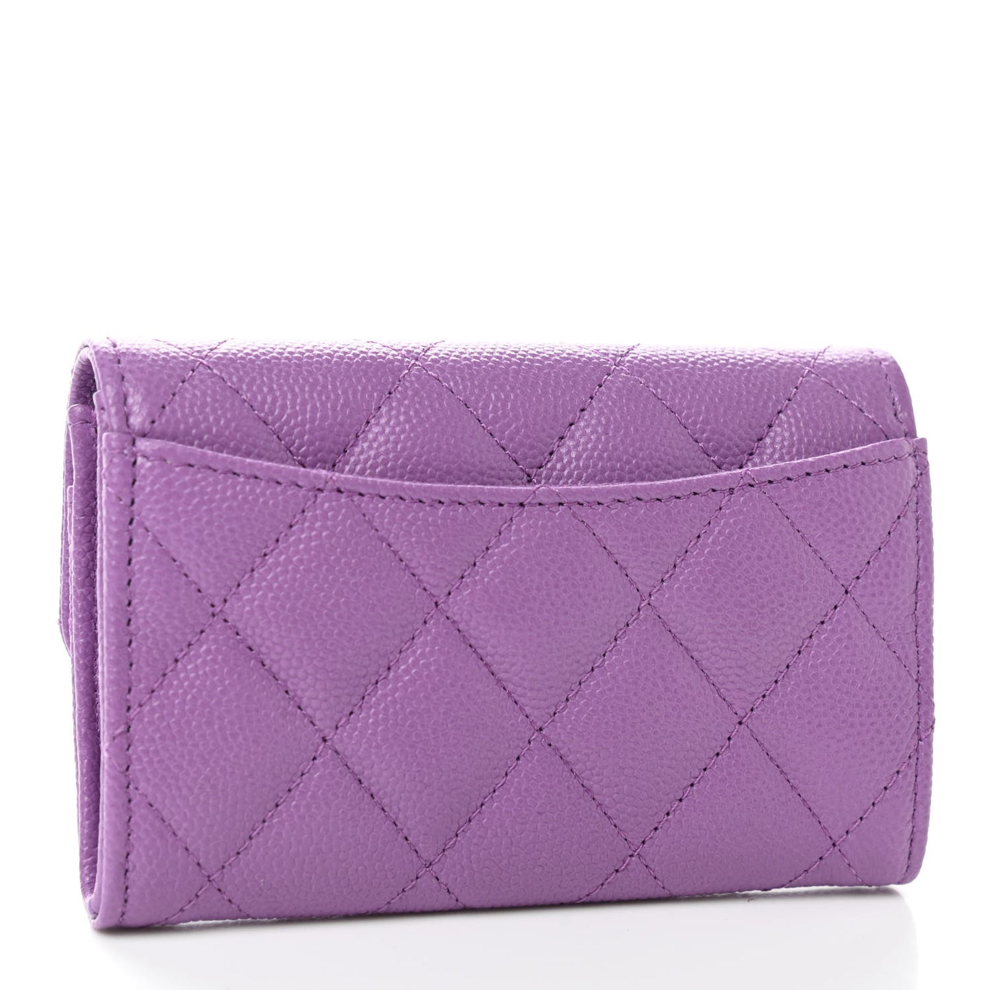 Caviar Quilted Flap Card Holder Wallet Purple