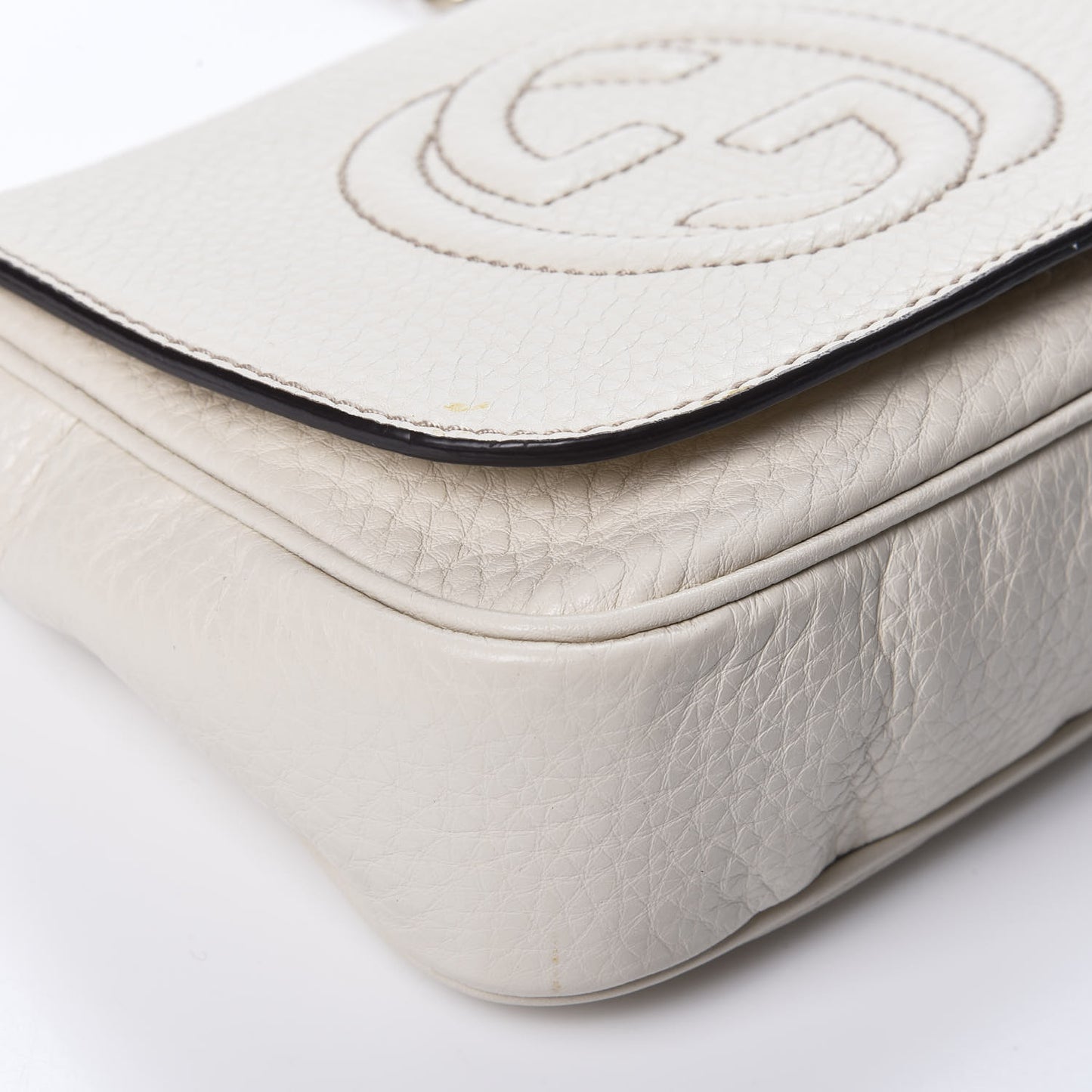 Pebbled Calfskin Small Soho Flap Crossbody Off White