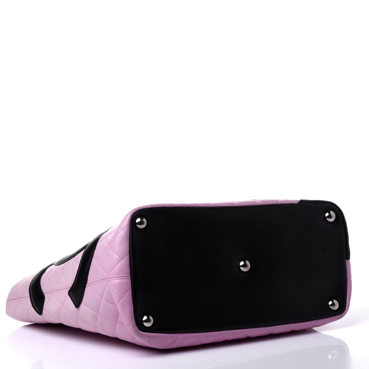 Calfskin Quilted Large Cambon Tote Pink Black