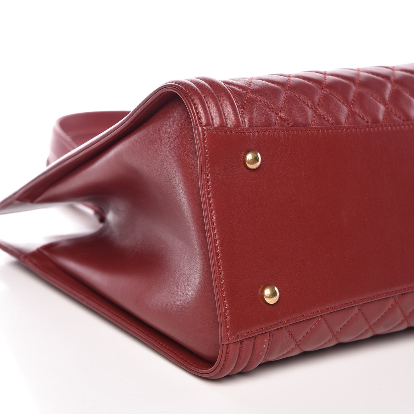 Lambskin Quilted Boy Shopping Tote Dark Red