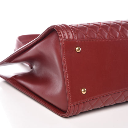Chanel Lambskin Quilted Boy Shopping Tote Dark Red 8 of 10