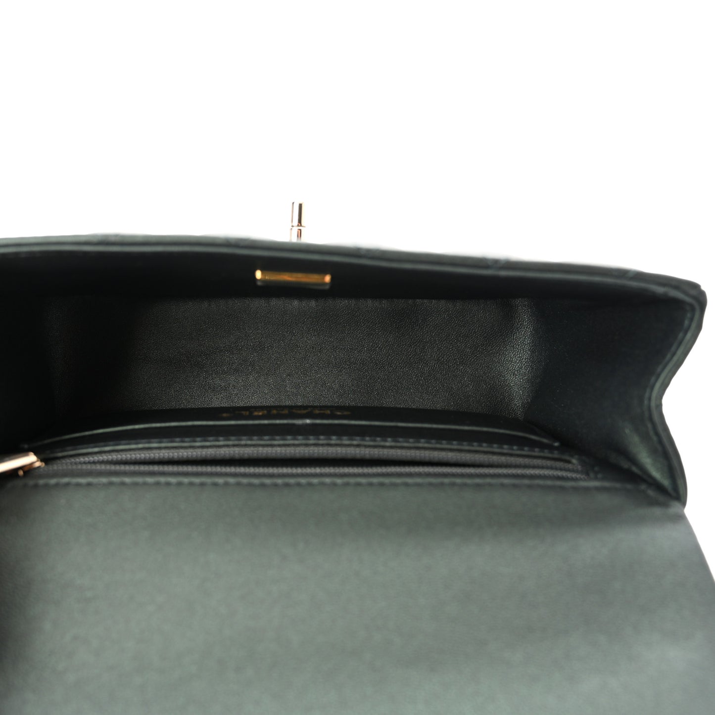 Iridescent Lambskin Quilted Mini Top Handle Rectangular Flap Dark Green