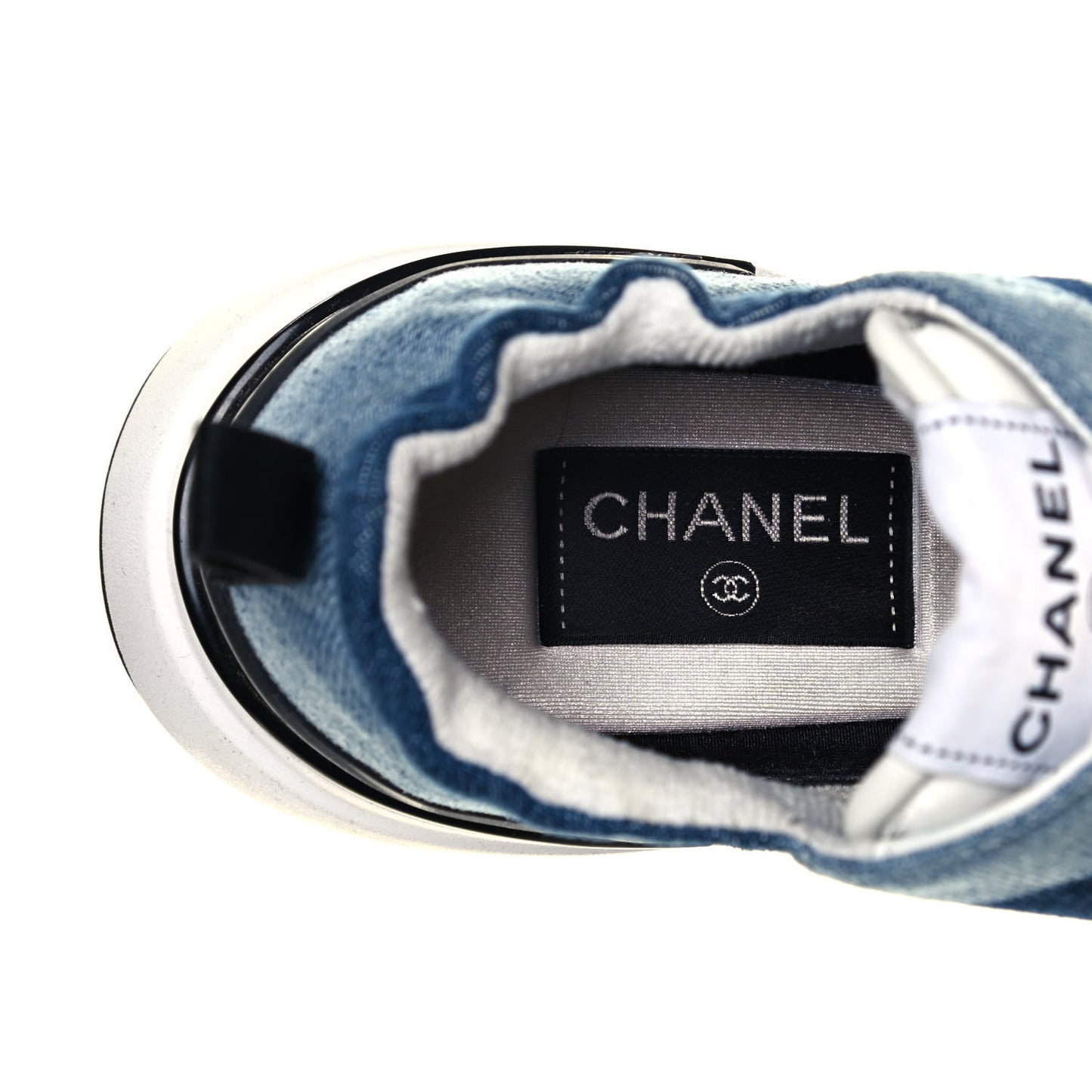 Denim Suede Calfskin Womens CC Sneakers 38 Dark Blue White Black