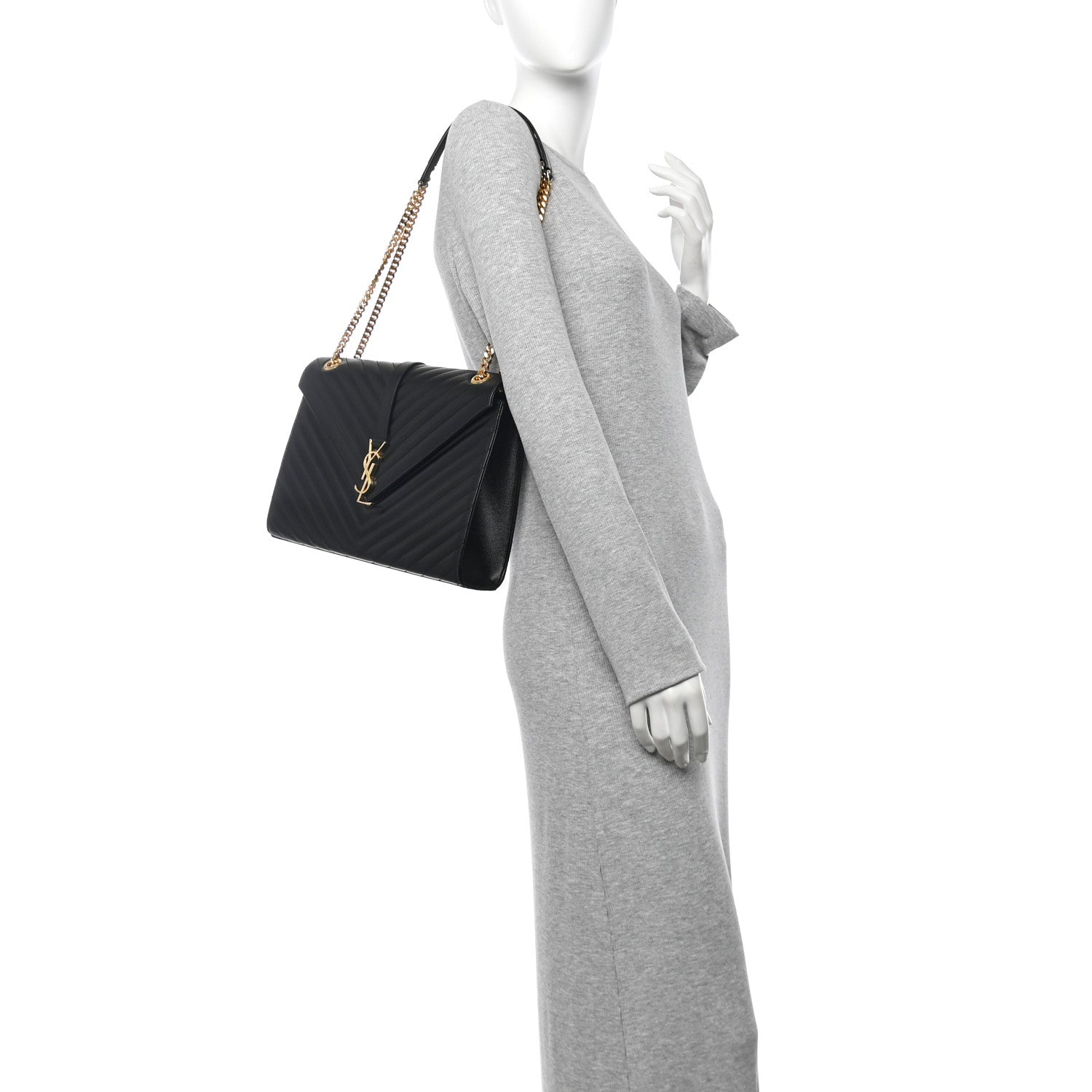 Saint Laurent Grain De Poudre Matelasse Chevron Large Monogram Satchel Black 2 of 13