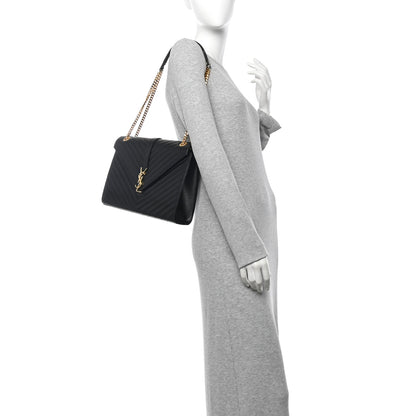 Saint Laurent Grain De Poudre Matelasse Chevron Large Monogram Satchel Black 2 of 13