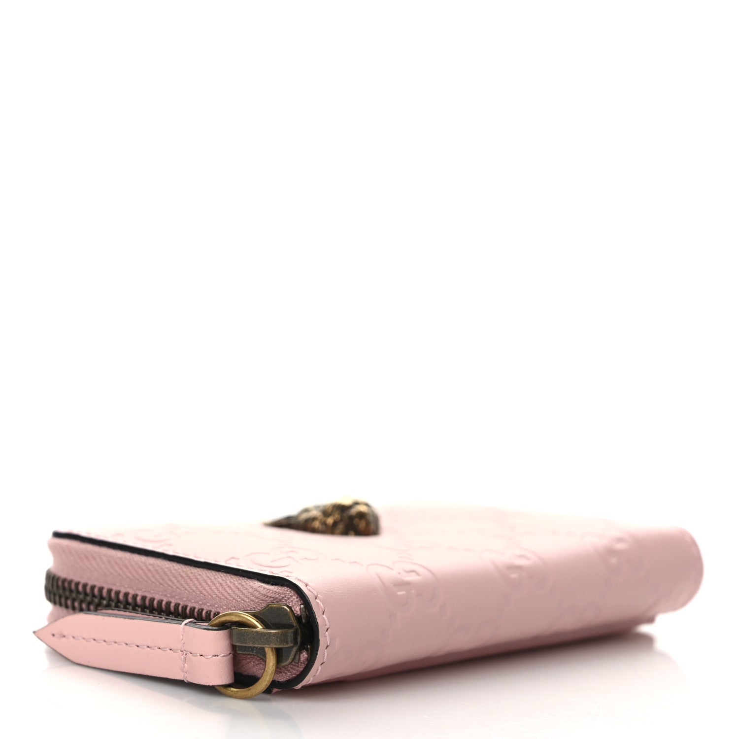 Gucci Guccissima Signature Crystal Cat Zip Around Card Case Light Candy Pink 4 of 7
