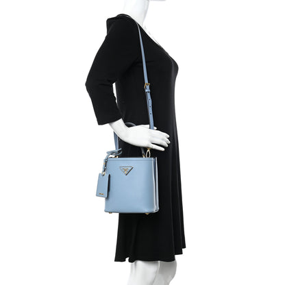 Prada Saffiano Cuir Calfskin Small Panier Bucket Bag Astrale Black 2 of 15