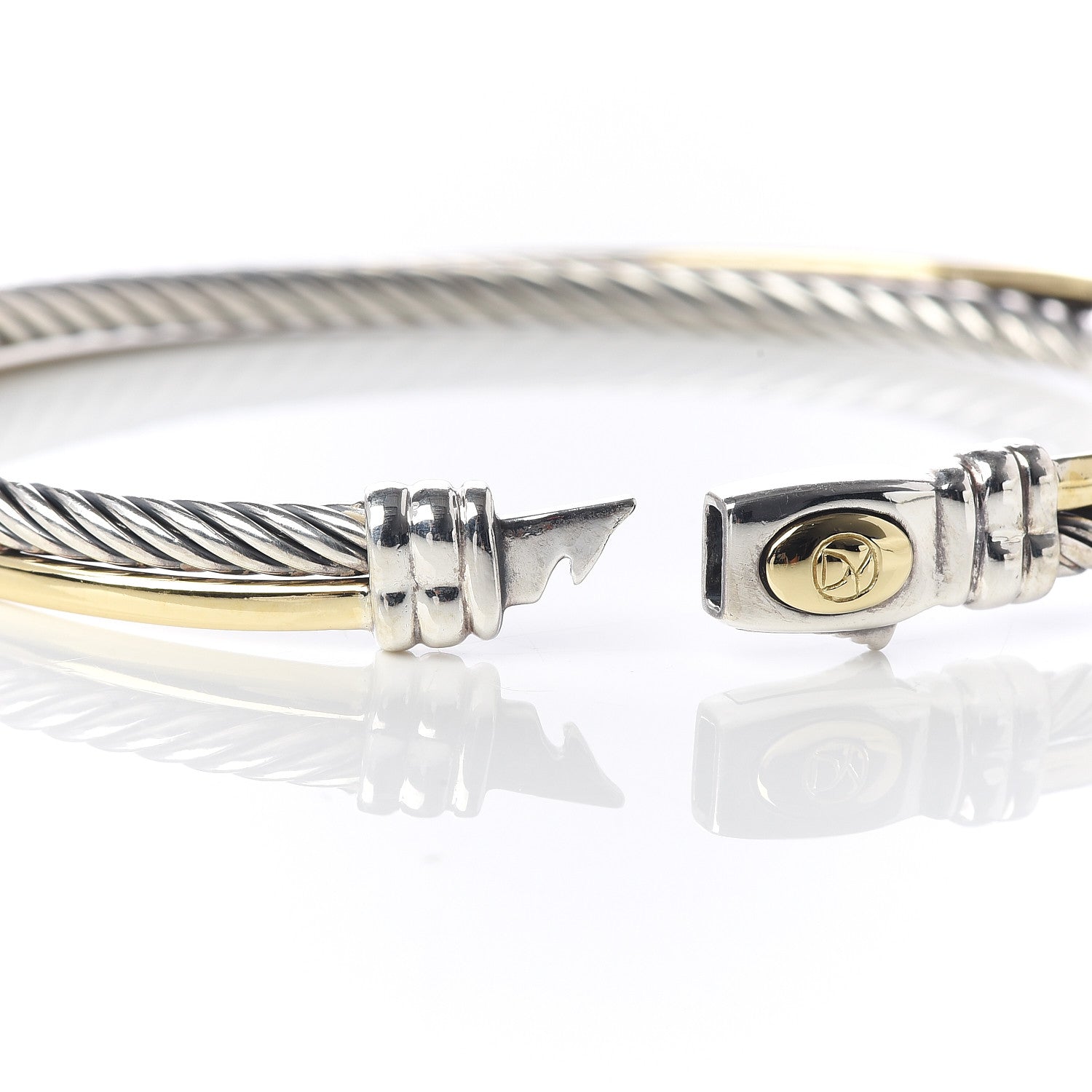 David Yurman Sterling Silver 18K Yellow Gold 3mm Crossover Bracelet 5 of 6