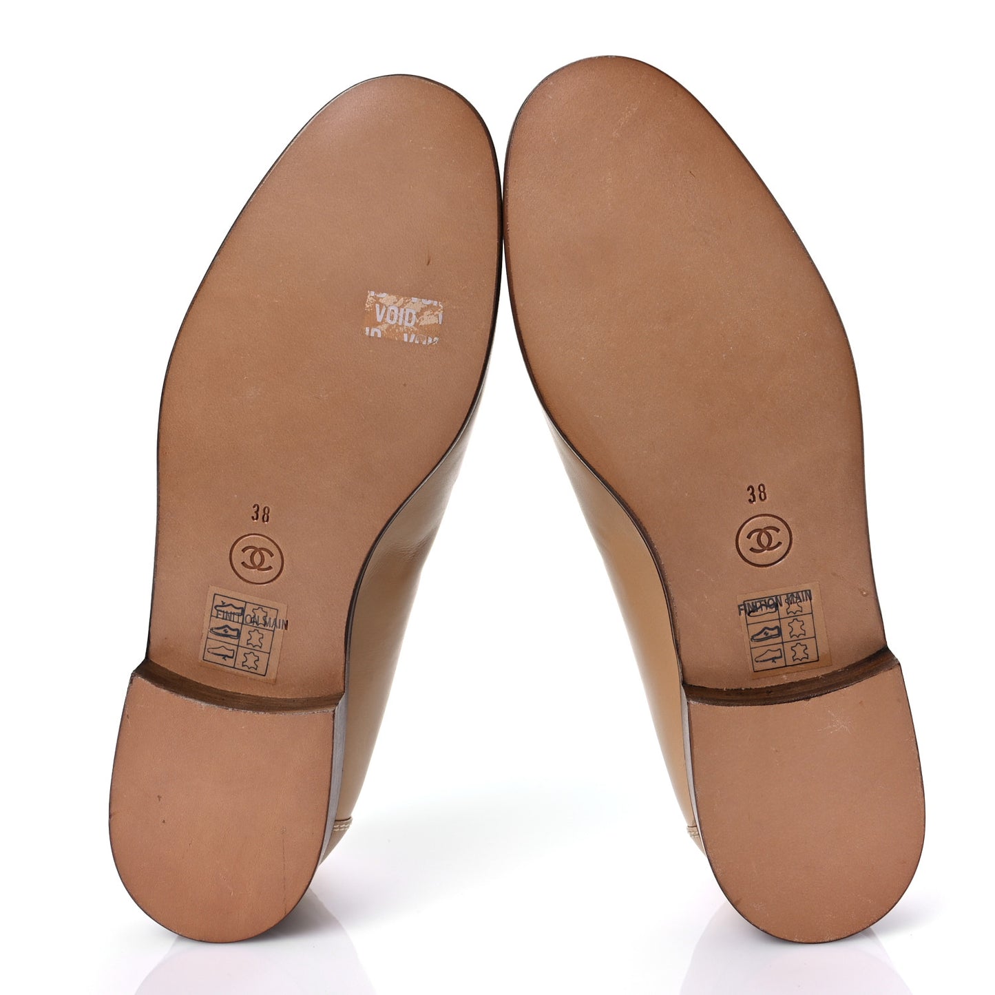 Lambskin Womens CC Mocassin Loafers 38 Beige White