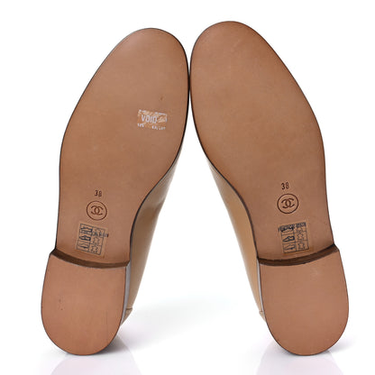 Chanel Lambskin Womens CC Mocassin Loafers 38 Beige White 5 of 8
