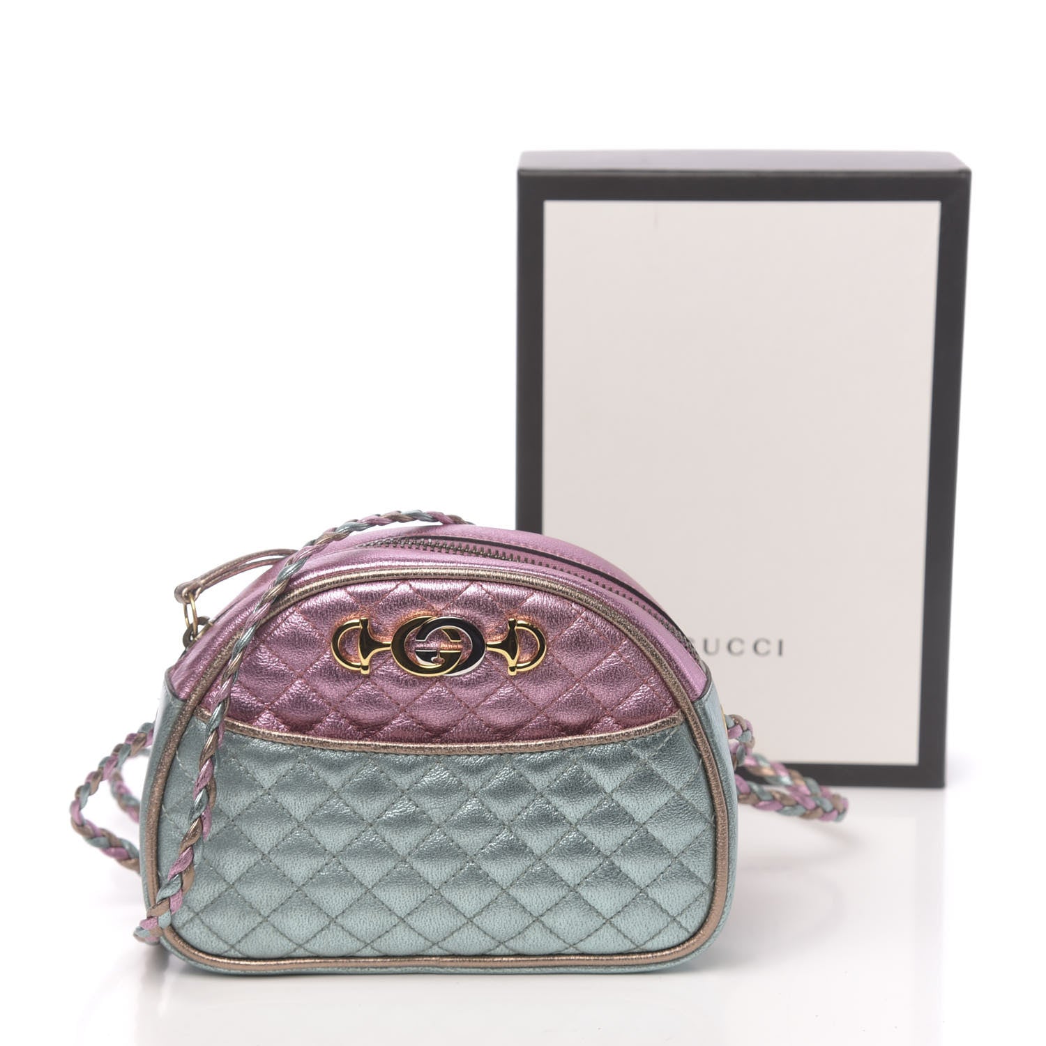 Gucci Laminated Nappa Trapuntata Mini Zumi Dome Shoulder Bag Rosa Lago Rame 11 of 11
