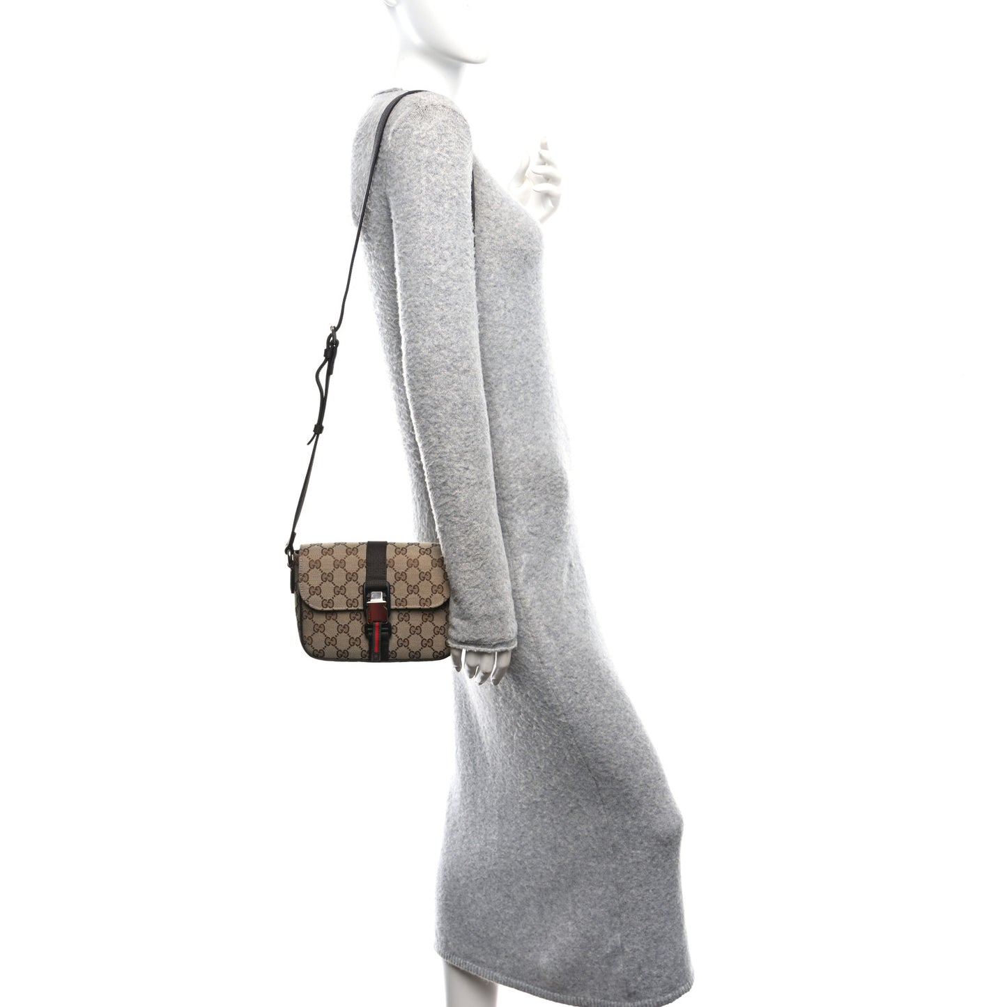 Monogram Textured Dollar Calfskin Web Mini Messenger Bag Beige Ebony Cocoa