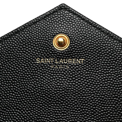 Saint Laurent Grain De Poudre Matelasse Chevron Monogram Chain Wallet Black 6 of 10
