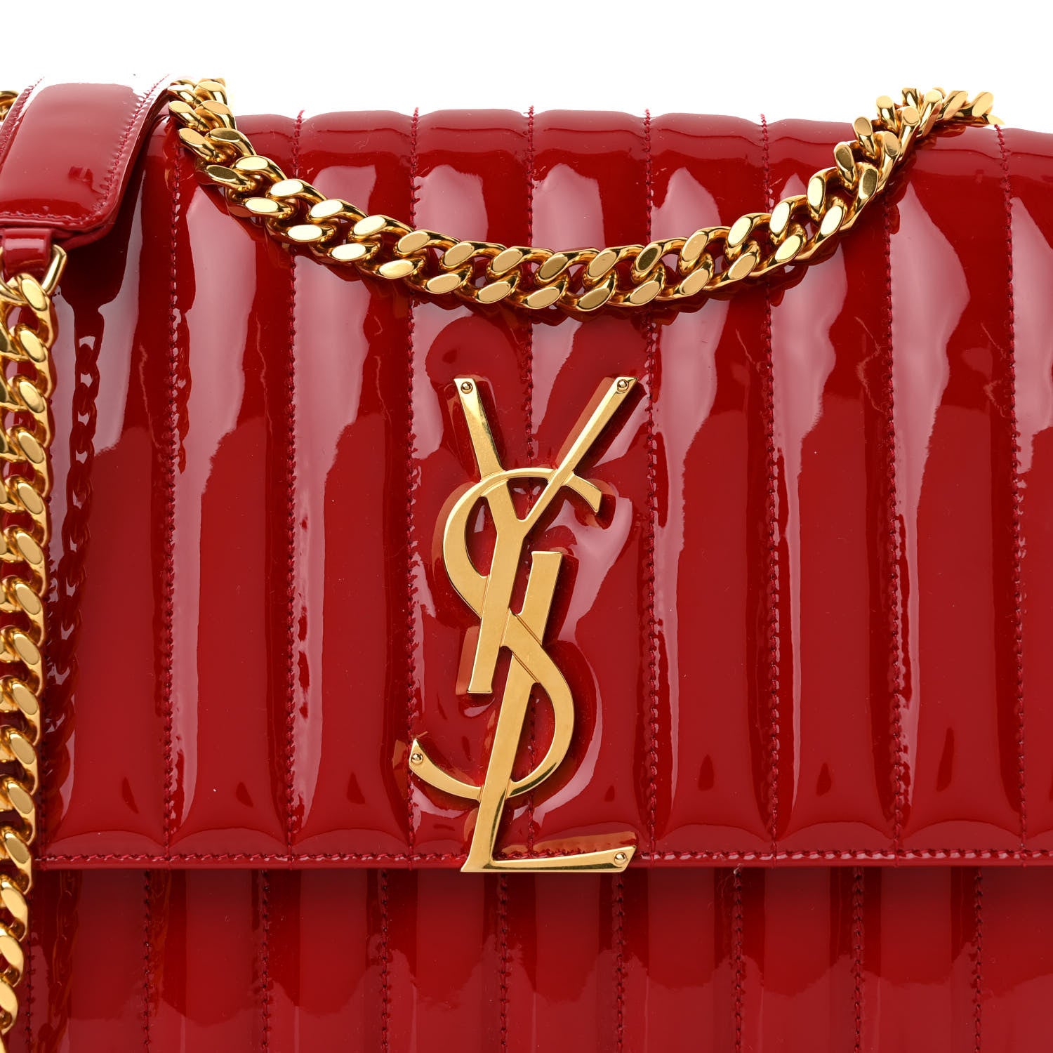 Saint Laurent Patent Matelasse Monogram Large Vicky Chain Bag Rouge Eros 7 of 9