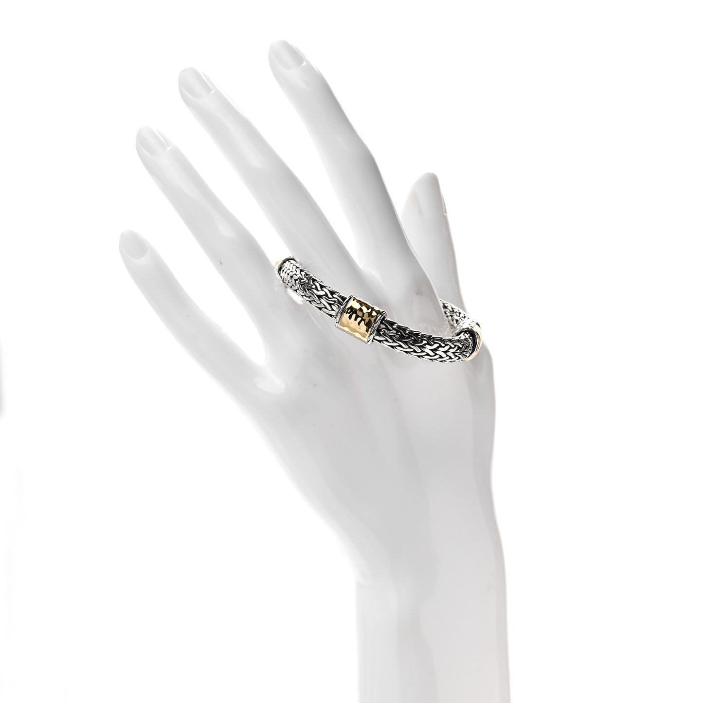 Sterling Silver 22K Yellow Gold 10mm Classic Chain Hammered Bracelet