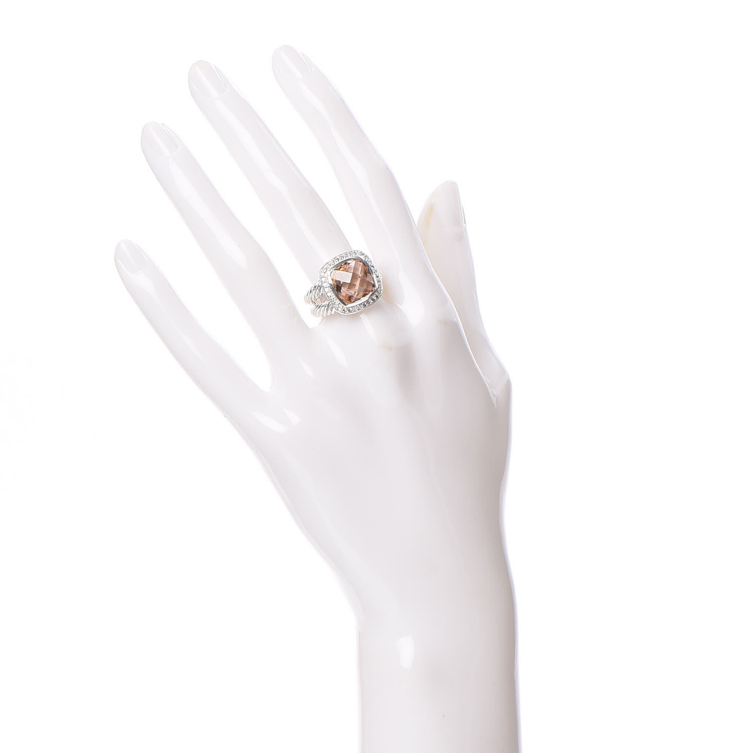 David Yurman Sterling Silver Diamond Morganite 11mm Albion Ring 54 7 2 of 5