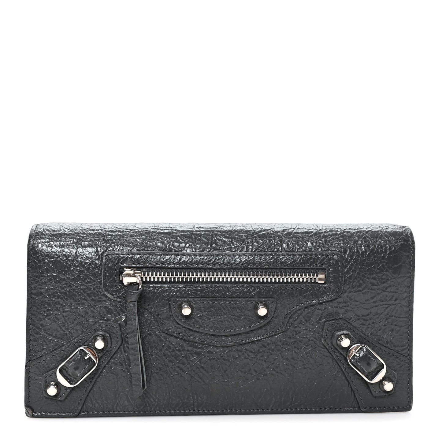 Agneau Classic Silver Hardware Money Wallet Gris Fossile