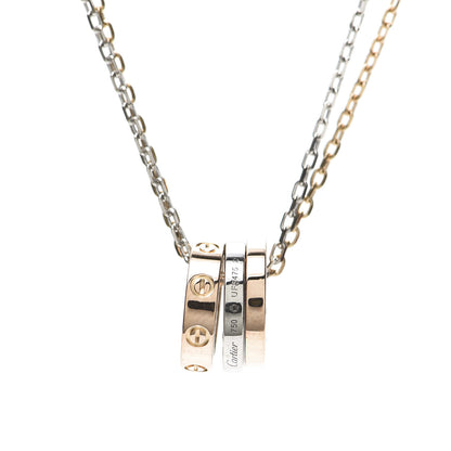 Cartier 18K White Pink Gold Diamond Three Ring LOVE Pendant Necklace 8 of 9