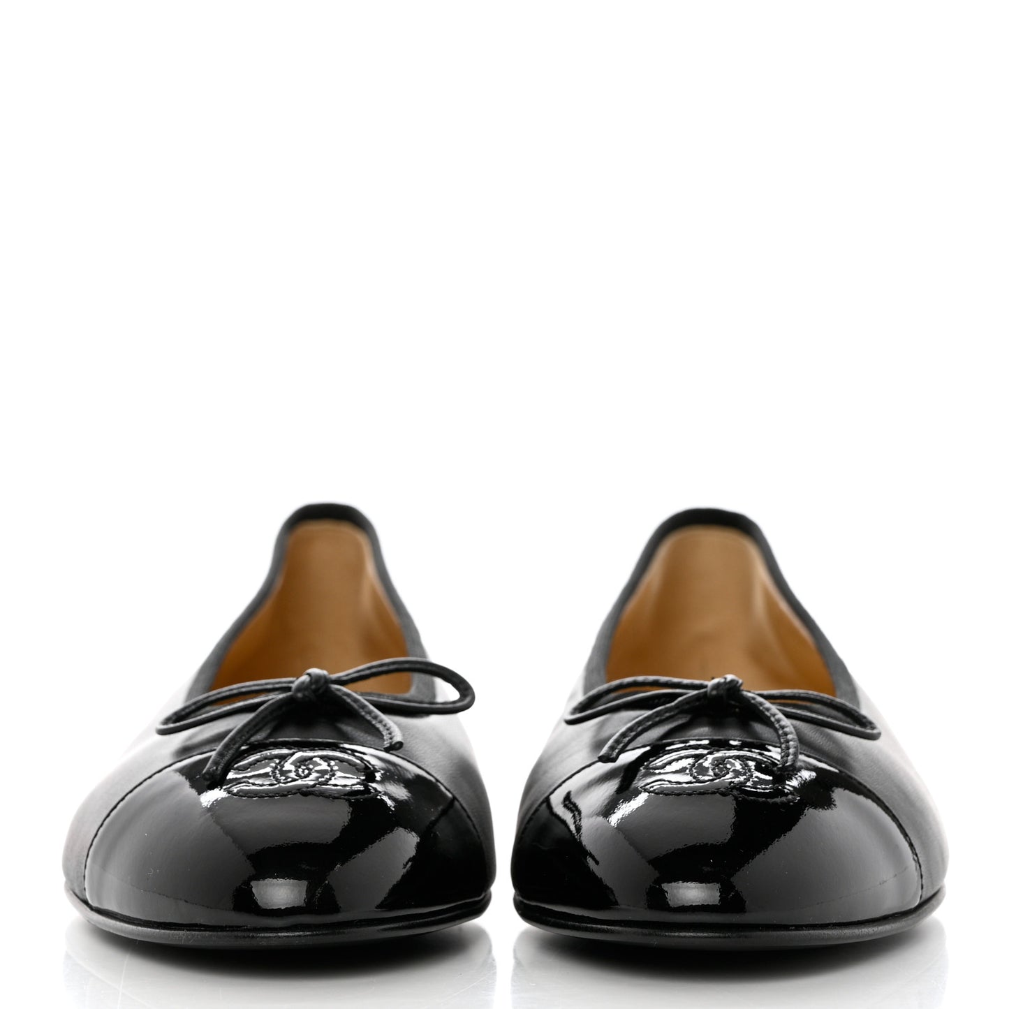 Lambskin Patent Cap Toe Ballerina Flats 41 Black
