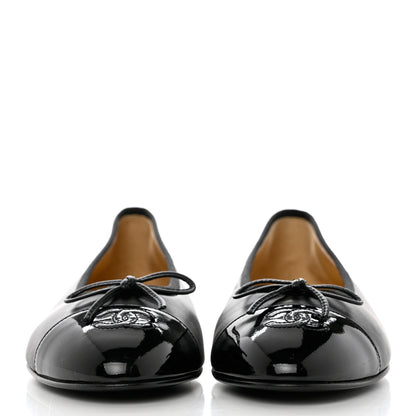 Chanel Lambskin Patent Cap Toe Ballerina Flats 41 Black 2 of 9