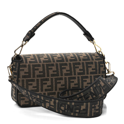 Fendi Fabric Jacquard FF 1974 Medium Baguette Tobacco Moro Black 3 of 9