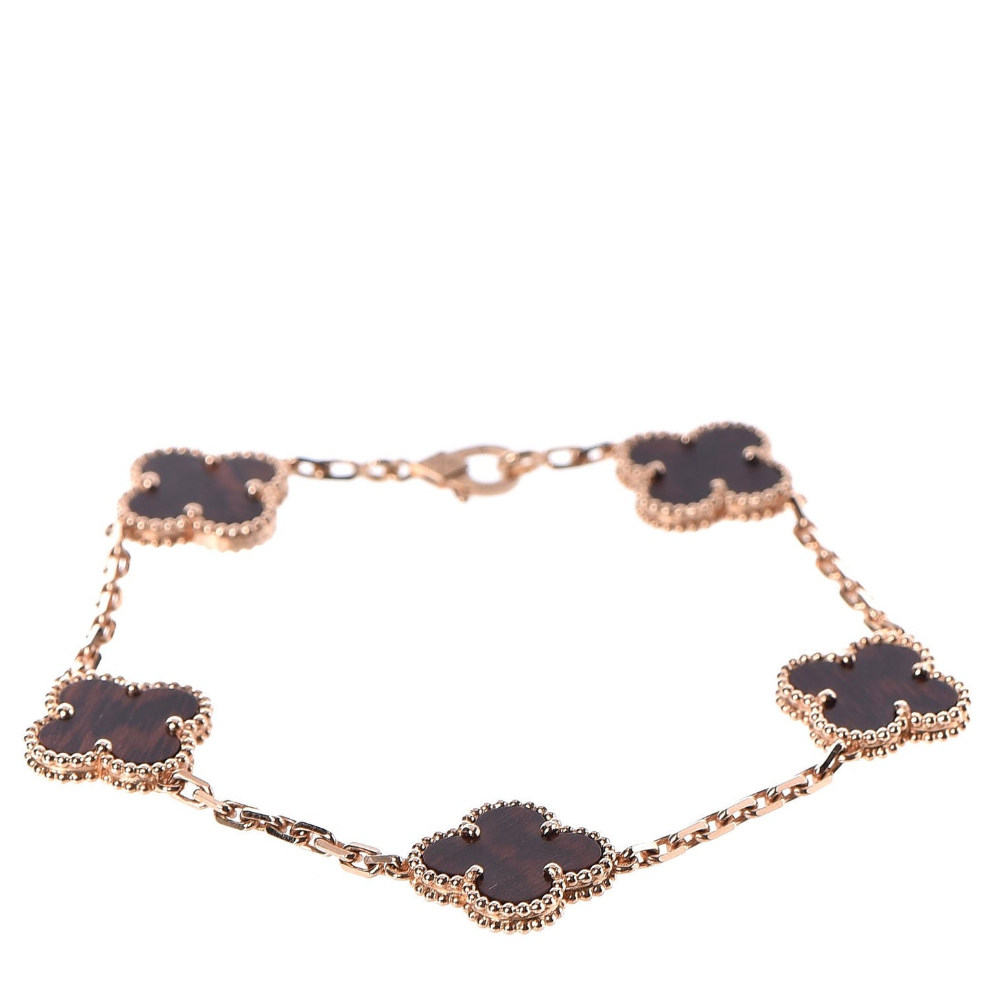 18K Rose Gold Letterwood 5 Motifs Vintage Alhambra Bracelet