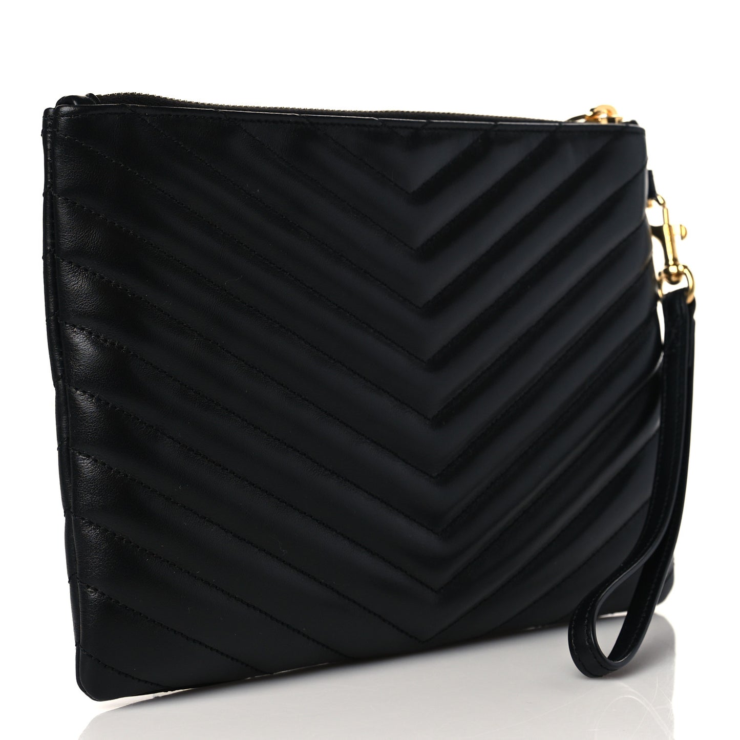 Calfskin Matelasse Chevron Monogram A5 Wristlet Black