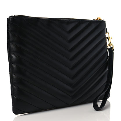 Saint Laurent Calfskin Matelasse Chevron Monogram A5 Wristlet Black 3 of 9