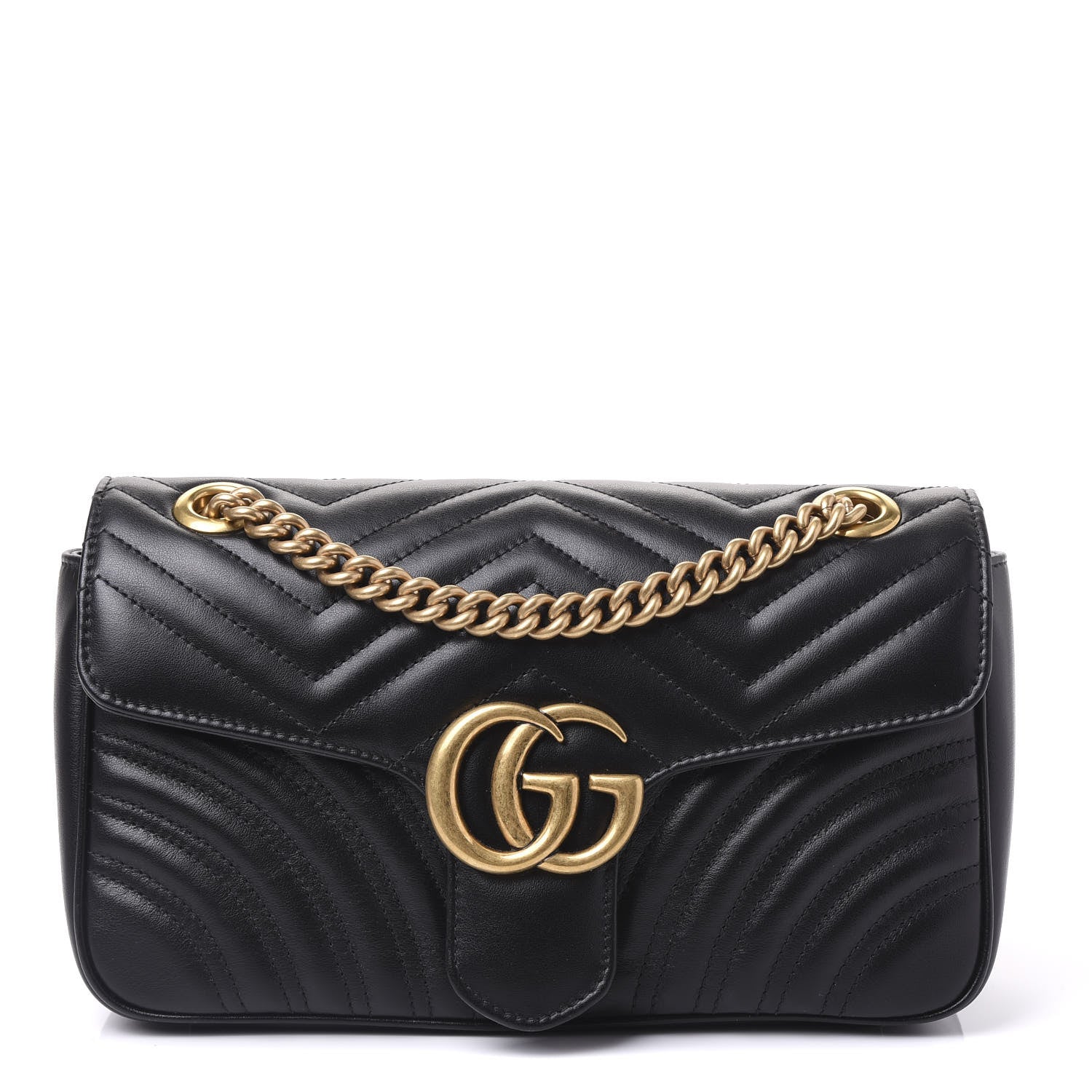 Gucci Calfskin Matelasse Small GG Marmont Shoulder Bag Black 1 of 10