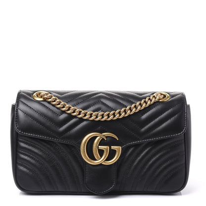Gucci Calfskin Matelasse Small GG Marmont Shoulder Bag Black 1 of 10