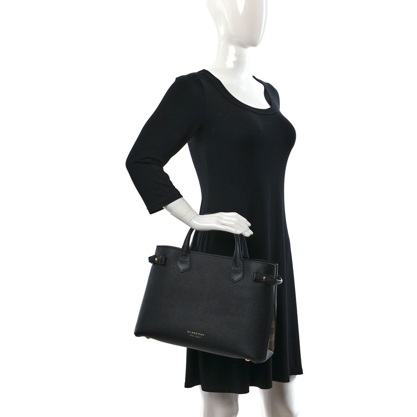 Grainy Calfskin House Check Medium Banner Tote Black