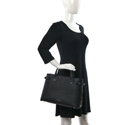 Burberry Grainy Calfskin House Check Medium Banner Tote Black 2 of 9