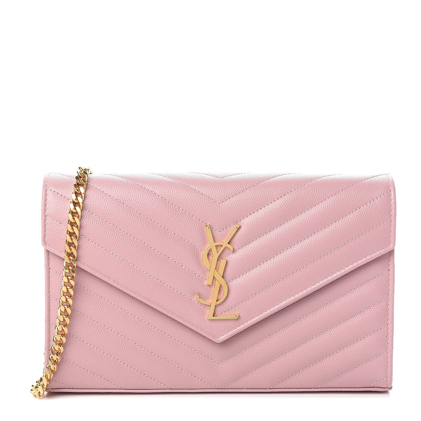 Grain De Poudre Matelasse Chevron Monogram Chain Wallet Pale Pink