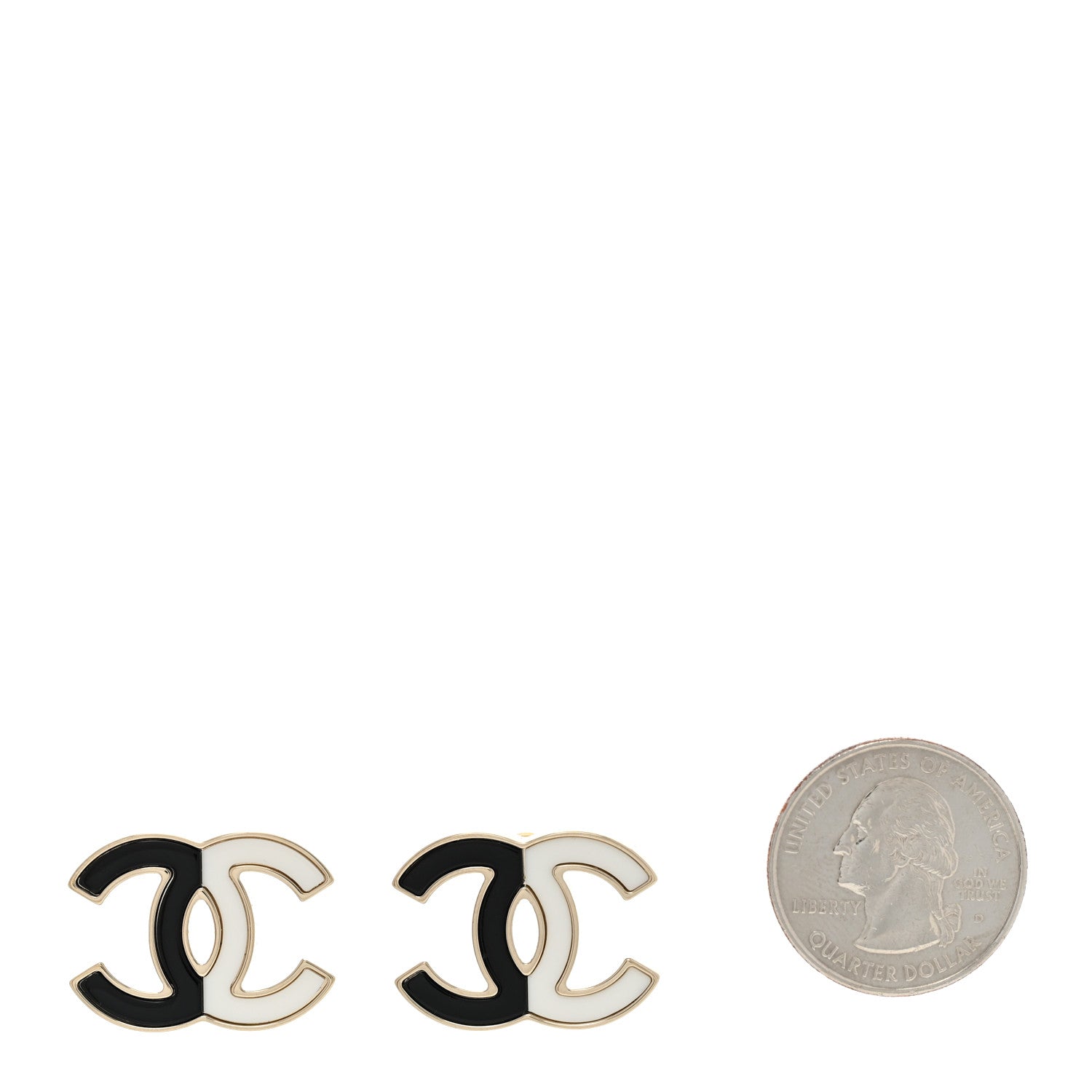 Chanel Metal Enamel CC Earrings Gold Black White 2 of 4