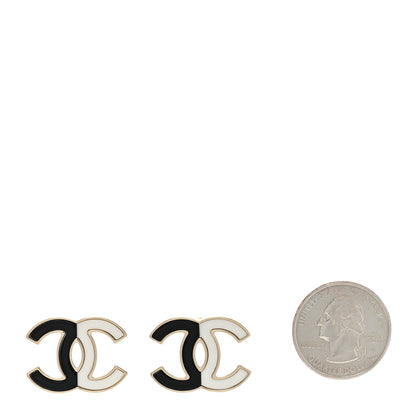 Chanel Metal Enamel CC Earrings Gold Black White 2 of 4