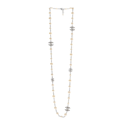 Chanel Crystal Pearl CC Long Necklace Silver 3 of 6