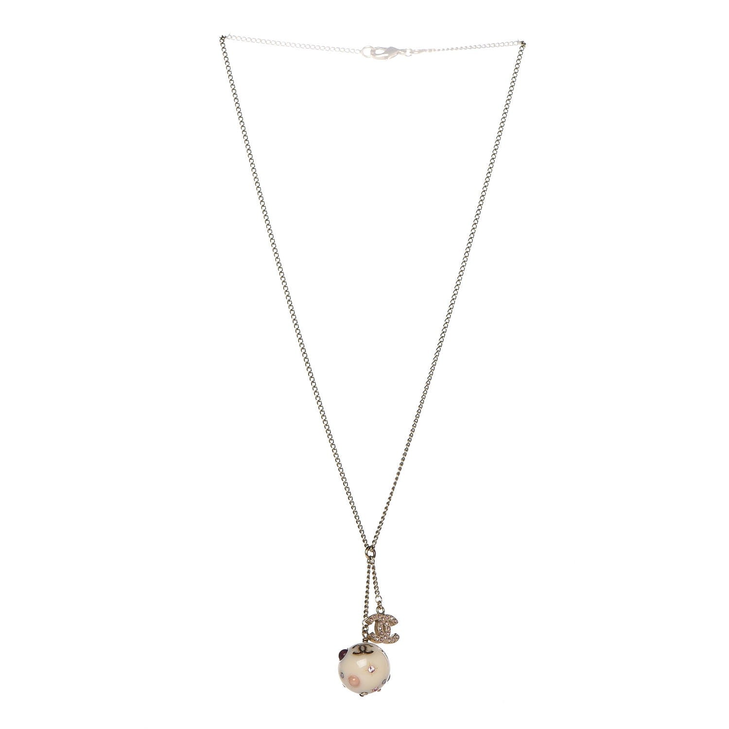 Chanel Crystal CC Ball Necklace Gold 3 of 4